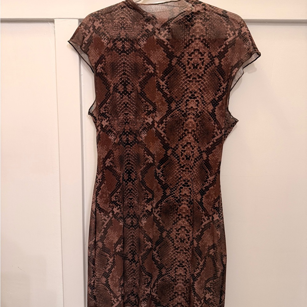 h:ours Brown Snake Print Midi Dress